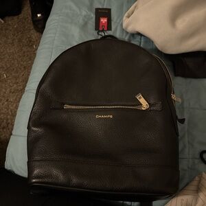 Champs Black Leather Backpack with Gold Accents